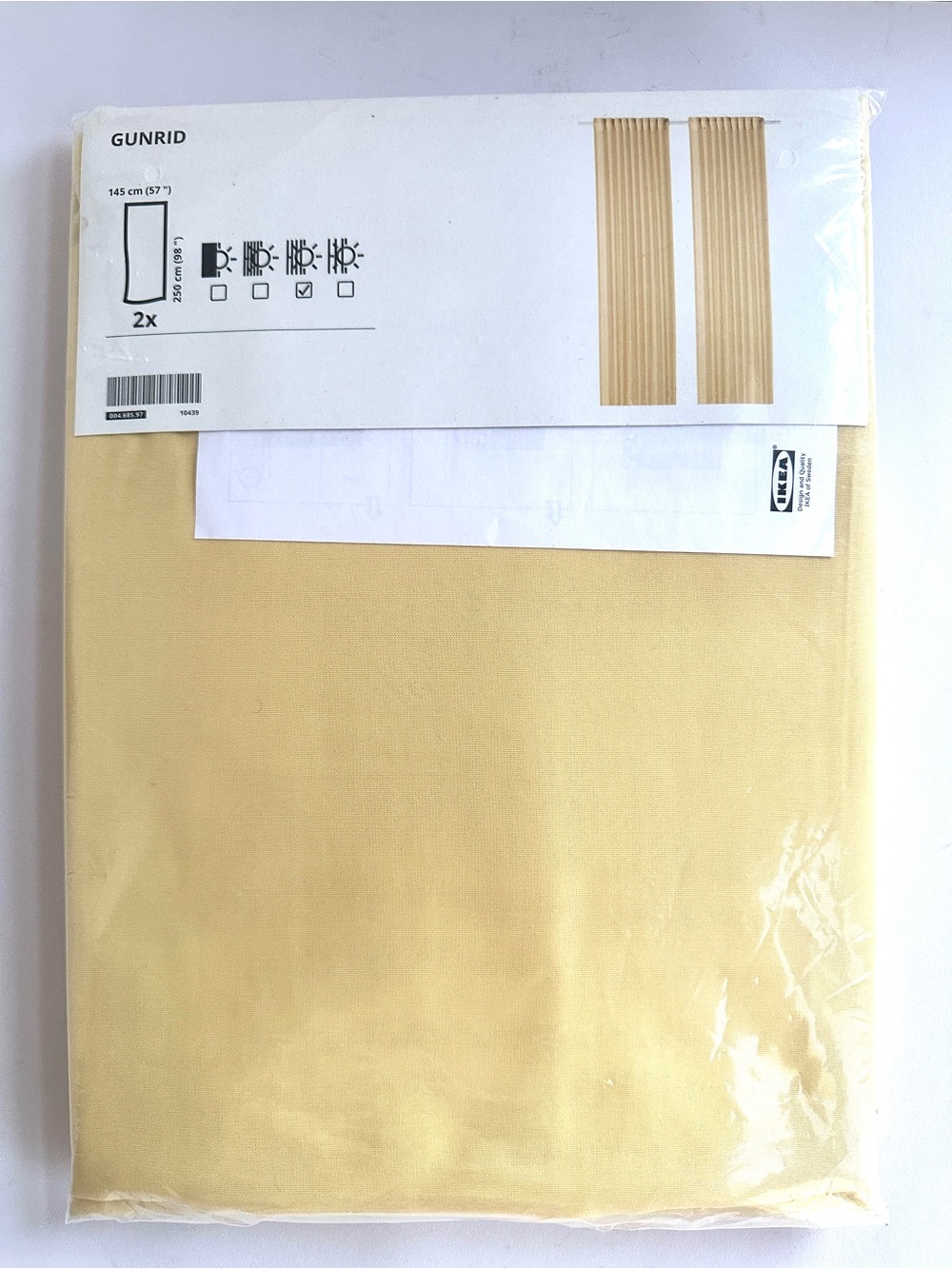 IKEA GUNRID AIR PURIFYING SOFT YELLOW CURTAINS DRAPERY PANELS NEW SEALED 57”x98”